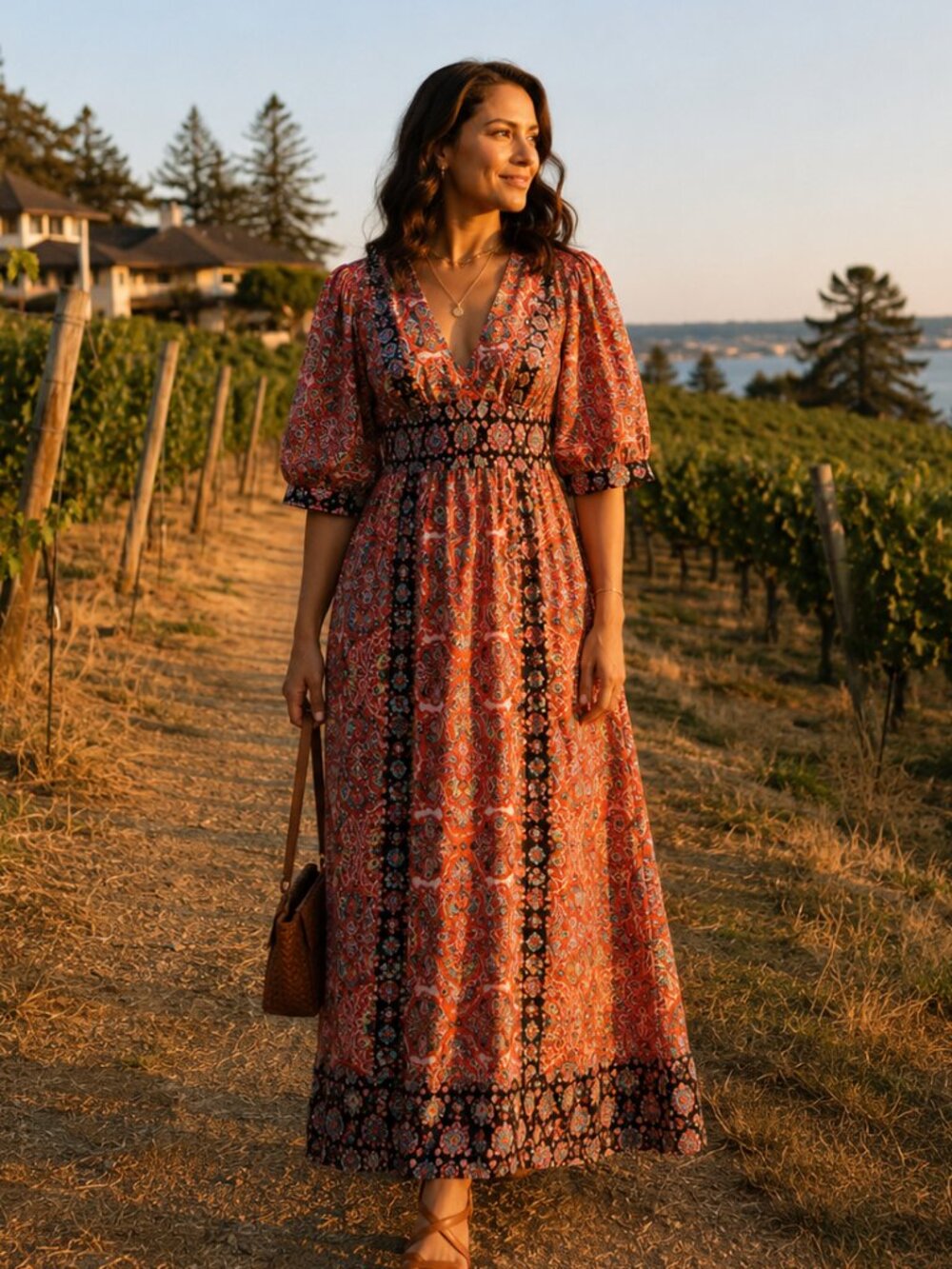 Anthropologie Orange Floral Maxi Dress Size 10 Cotton Puff Sleeve Pockets NWT US